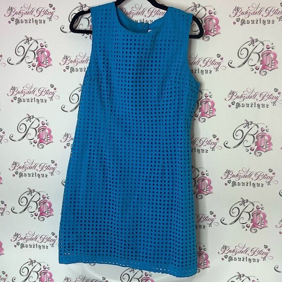 ALFRED SUNG dress Vibrant Blue Mini Dress cubed style cut outs sleeveless